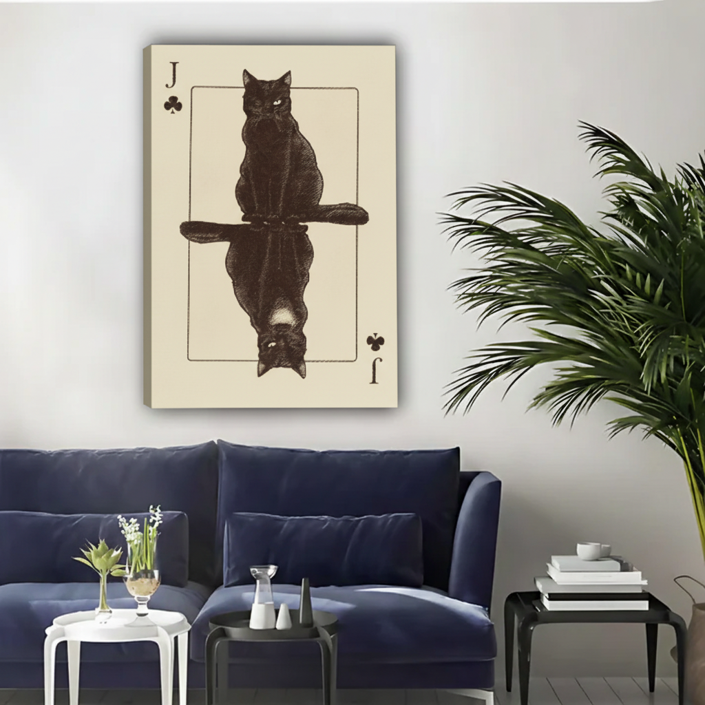 Black Cat Jack of Clubs Wall Art – Vintage Framed Canvas|Liberty Signs#L1758
