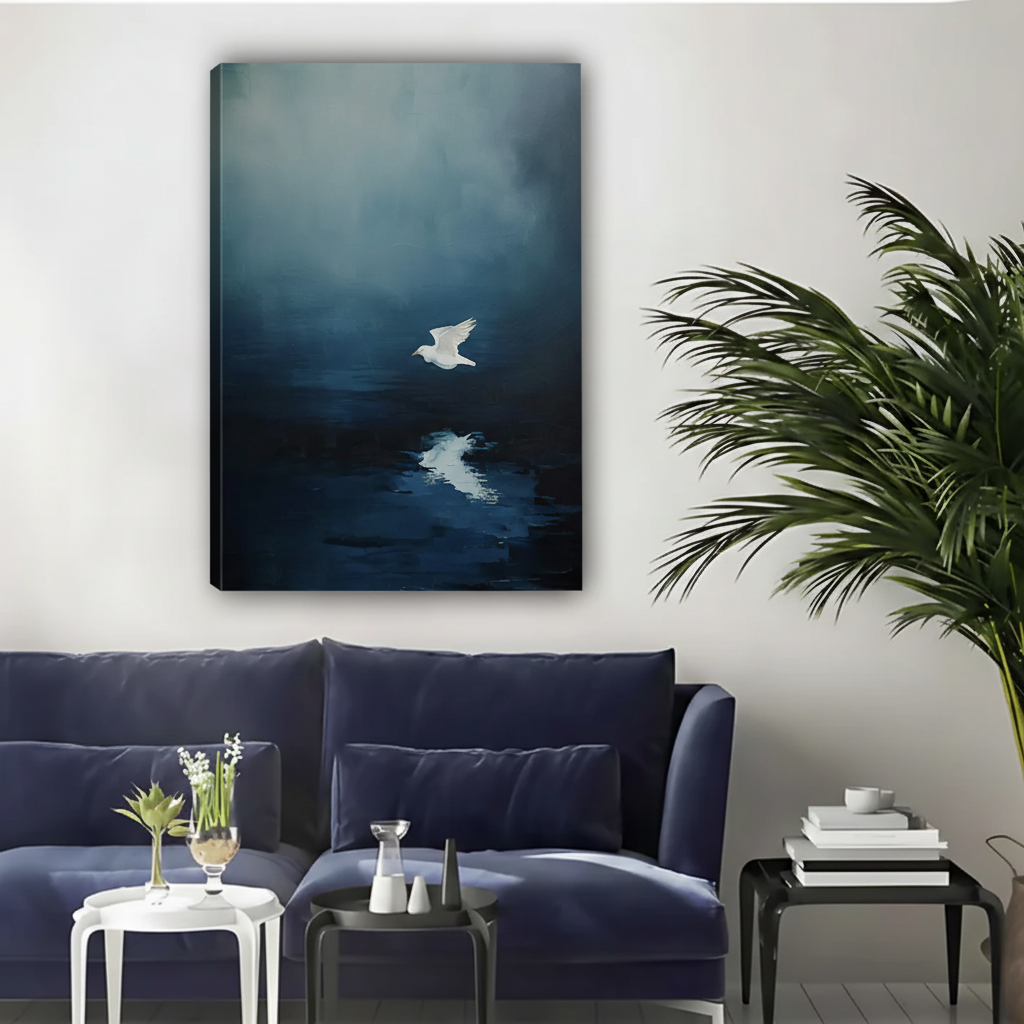 White Bird Over Dark Ocean Wall Art – Framed Canvas Print|Liberty Signs#L1761