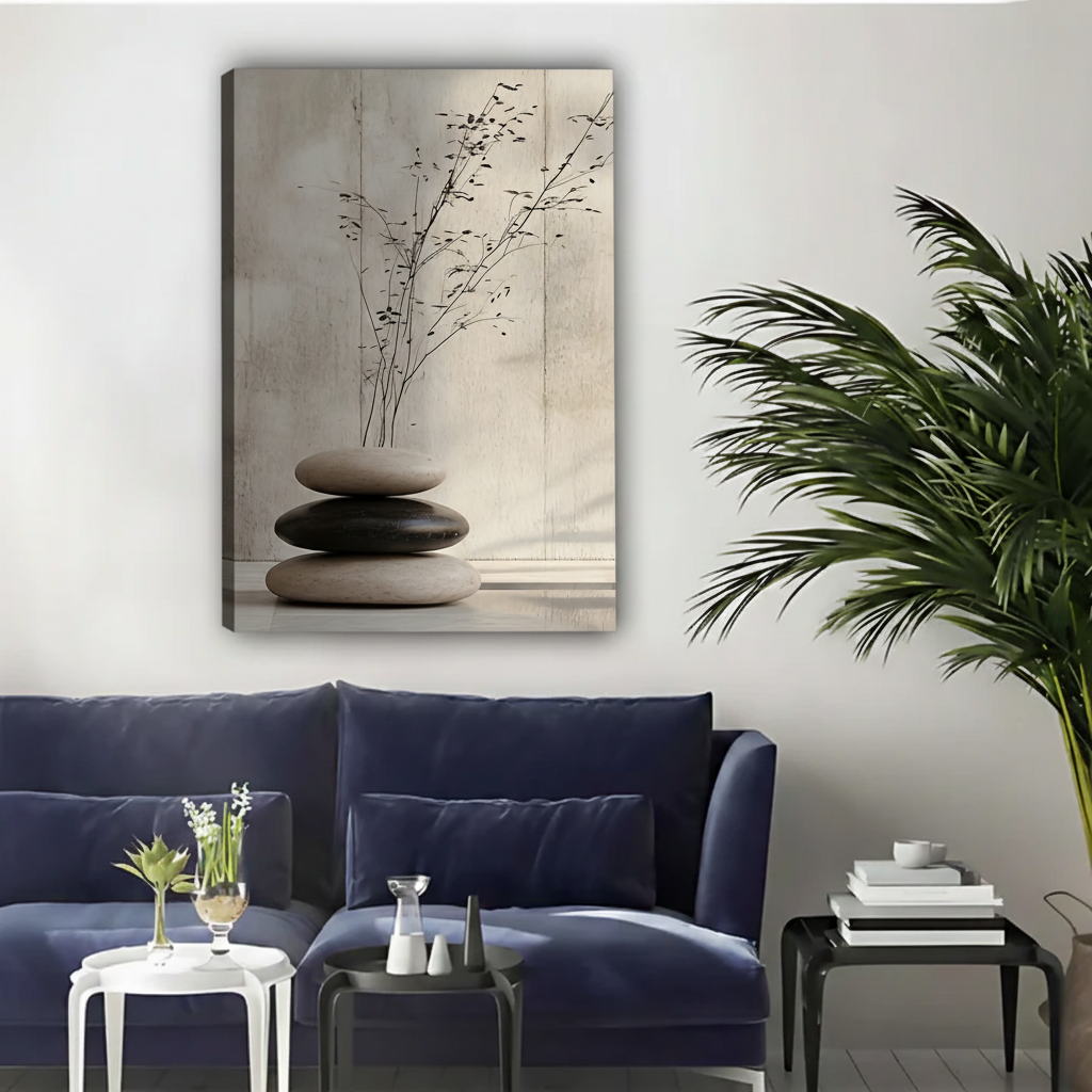 Zen Stacked Stones Wall Art – Minimalist Framed Canvas Print|Liberty Signs#L1762