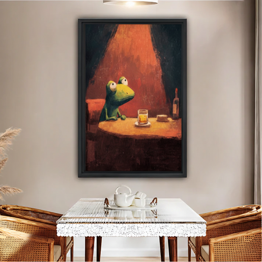 Lonely Frog at Bar Wall Art – Moody Framed Canvas Print|Liberty Signs#L1763