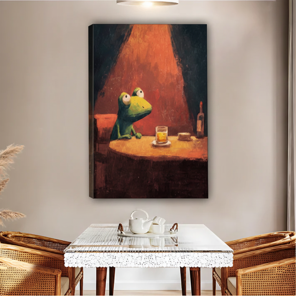 Lonely Frog at Bar Wall Art – Moody Framed Canvas Print|Liberty Signs#L1763