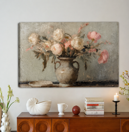 Vintage Floral Vase Wall Art – French Country Framed Canvas|Liberty Signs#L1766
