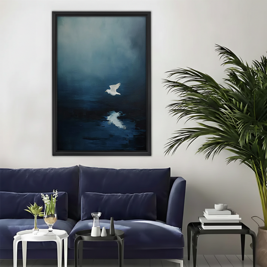 White Bird Over Dark Ocean Wall Art – Framed Canvas Print|Liberty Signs#L1761
