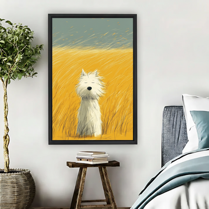 White Westie Dog in Golden Field – Framed Canvas Print|Liberty Signs#L1775