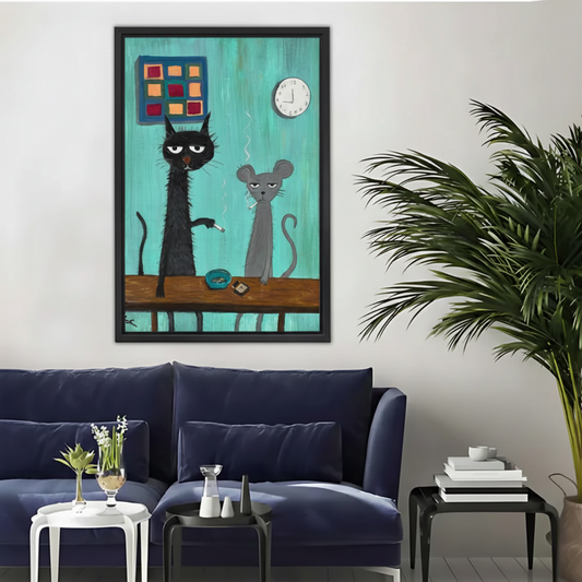 Cat and Mouse Smoking Wall Art – Quirky Framed Canvas Print|Liberty Signs#L1776