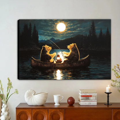 Bears Fishing by Moonlight Wall Art – Framed Canvas Print|Liberty Signs#L1777