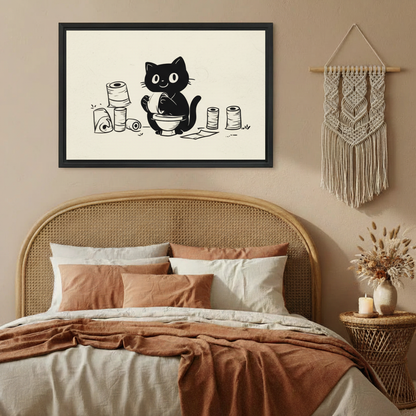 Funny Black Cat Bathroom Minimalist Wall Art Print l2010