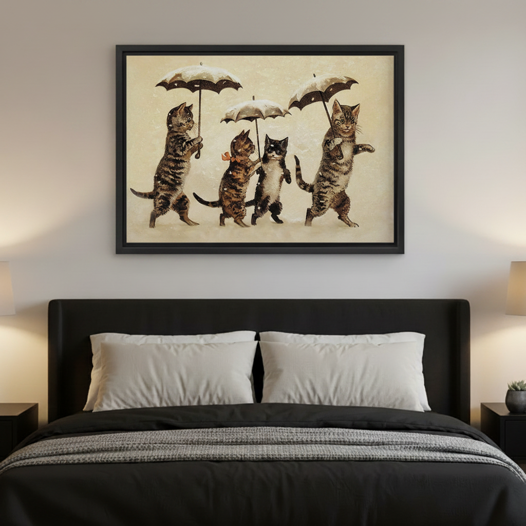 Funny vintage cat canvas print above bed bedroom wall art Victorian style