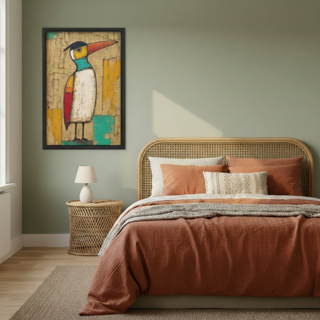 Midcentury Colorful Bird Canvas Wall Art L6233
