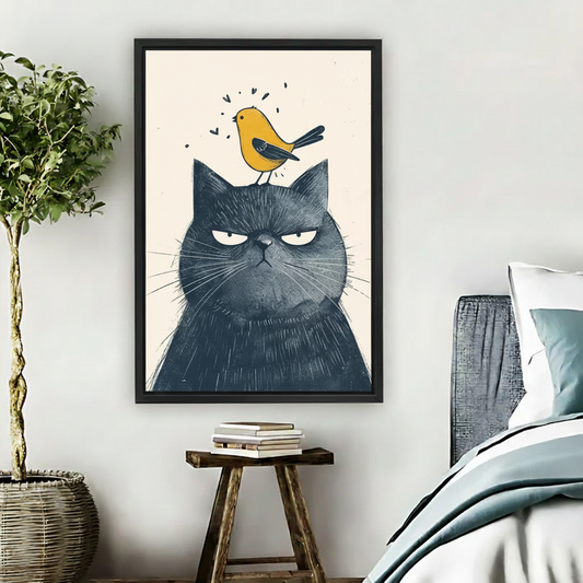 Grumpy Cat & Bird Funny Wall Art Print l2005