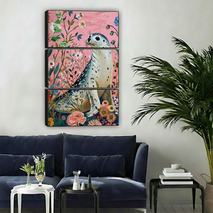 Spotted Seal with Pink Flowers Wall Art - Whimsical Animal Canvas Print|Liberty Signs #L349