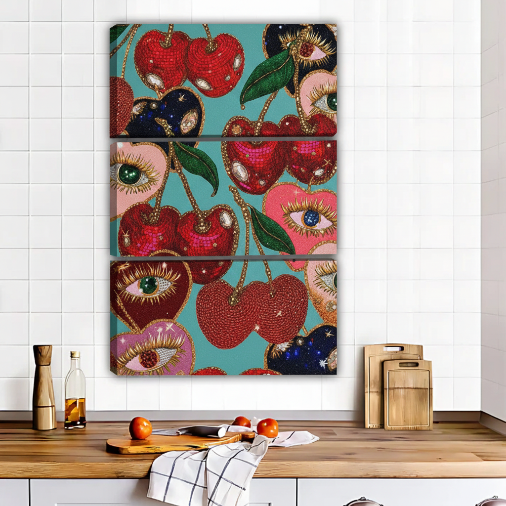 Whimsical Cherry & Evil Eye Print - Bold Maximalist Kitchen Wall Art|Liberty Signs #L551