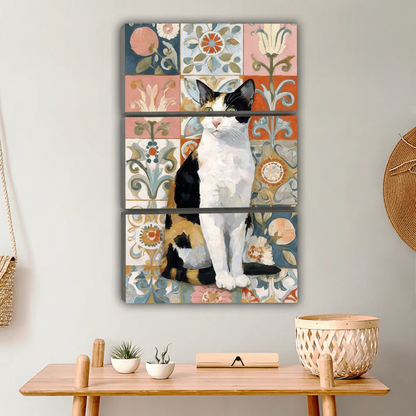 Boho Cat on Decorative Tiles Canvas Print - Modern Farmhouse Decor|Liberty Signs #L655
