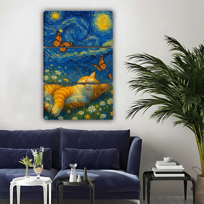 Orange Cat with Butterflies Canvas - Starry Night Style Art|Liberty Signs #L358
