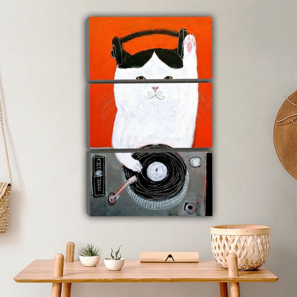 Artist Cat Wall Art - Whimsical Cat Painting Self Portrait Canvas|Liberty Signs #L633