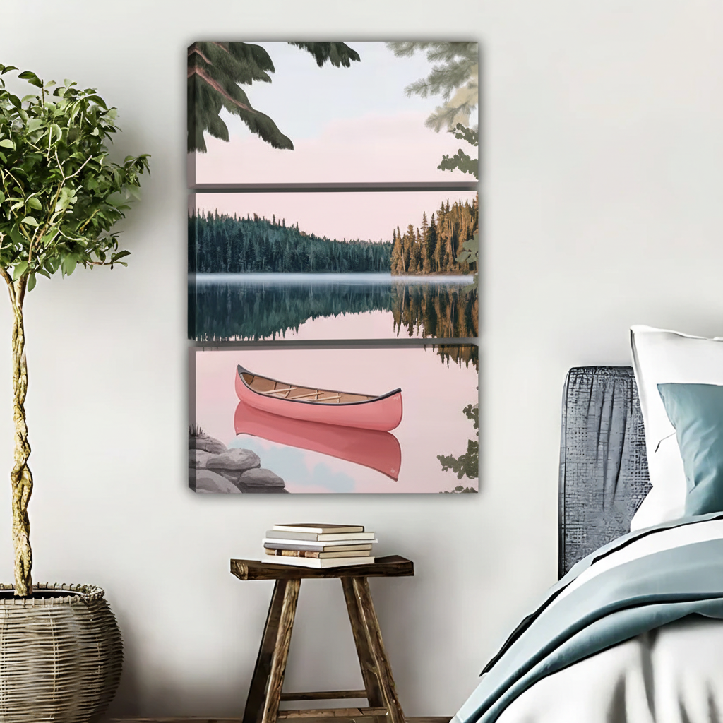 Pink Canoe Lake Art Print - Serene Nature Wall Decor|Liberty Signs #L491