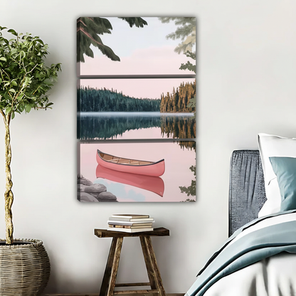 Pink Canoe Lake Art Print - Serene Nature Wall Decor|Liberty Signs #L491