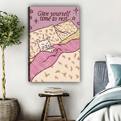 Give Yourself Time to Rest Cat Art Print - Self Care Wall Decor|Liberty Signs #L434