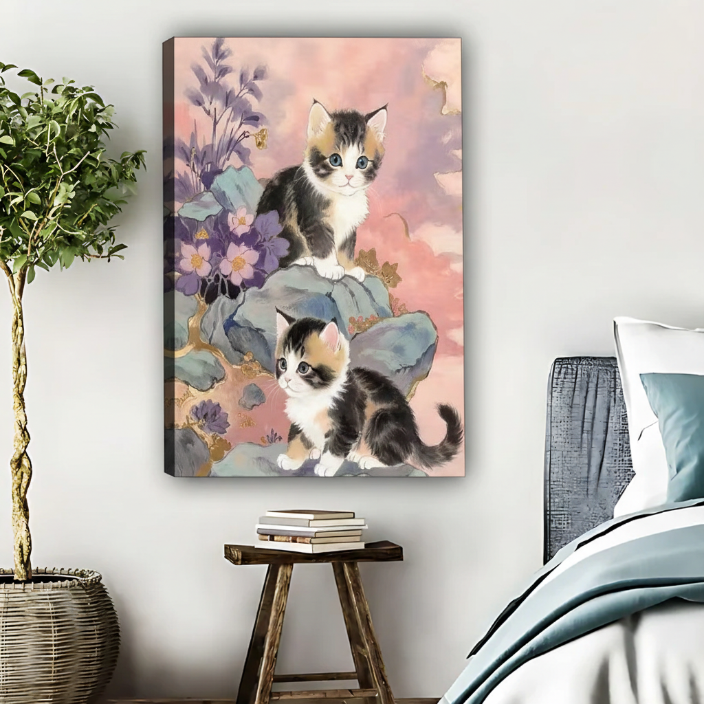 Watercolor Kittens Wall Art - Floral Nursery Decor|Liberty Signs #L372