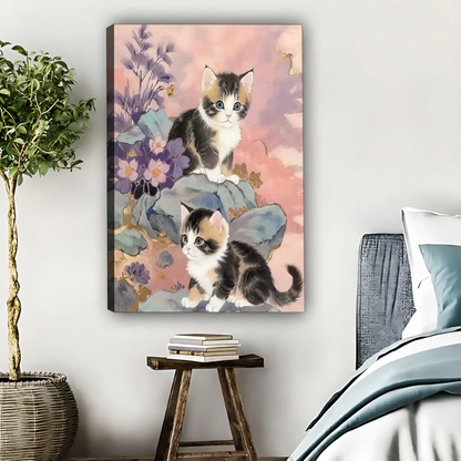 Watercolor Kittens Wall Art - Floral Nursery Decor|Liberty Signs #L372