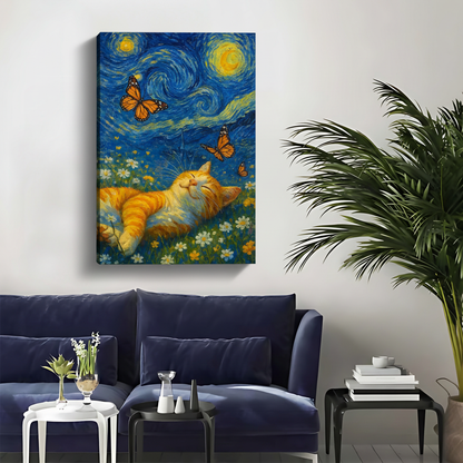 Orange Cat with Butterflies Canvas - Starry Night Style Art|Liberty Signs #L358
