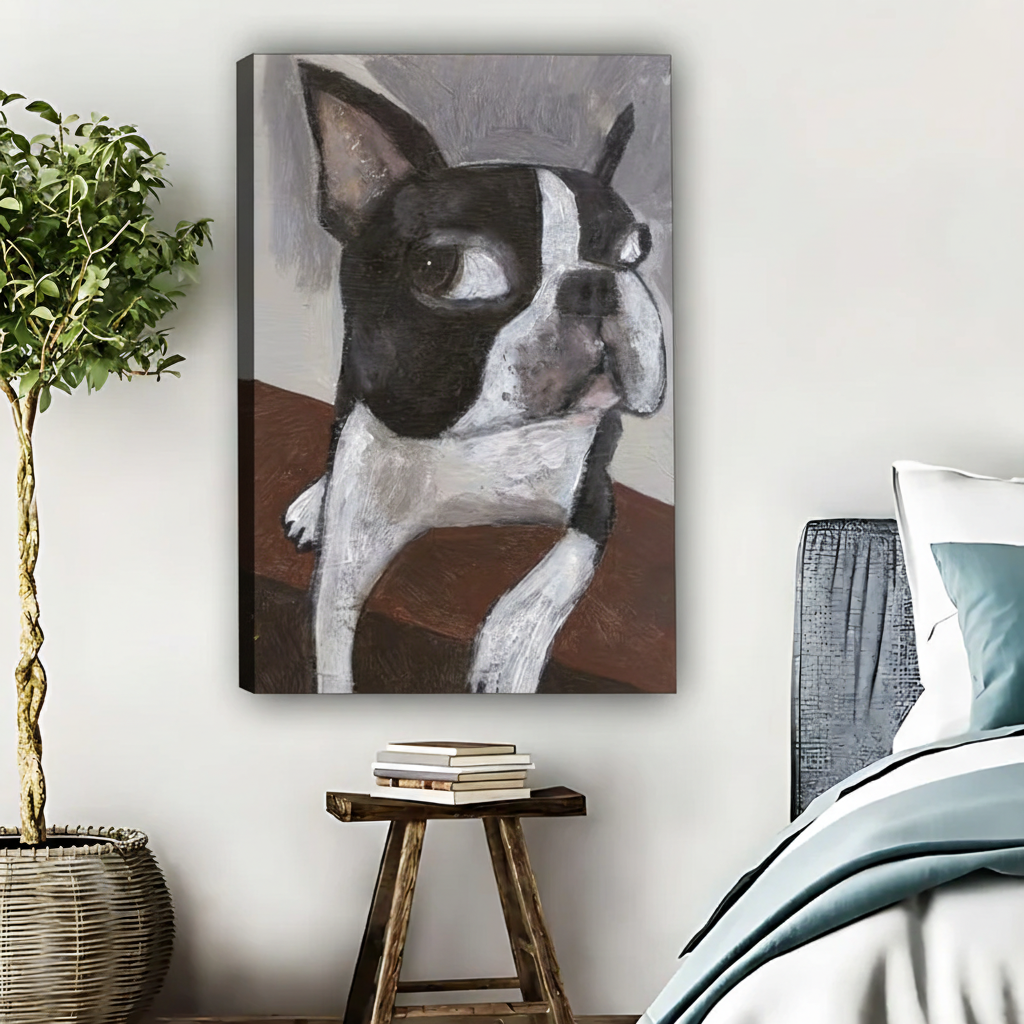 Boston Terrier Dog Portrait Wall Art - Modern Pet Painting Print|Liberty Signs #L526