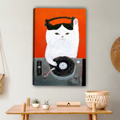 Artist Cat Wall Art - Whimsical Cat Painting Self Portrait Canvas|Liberty Signs #L633