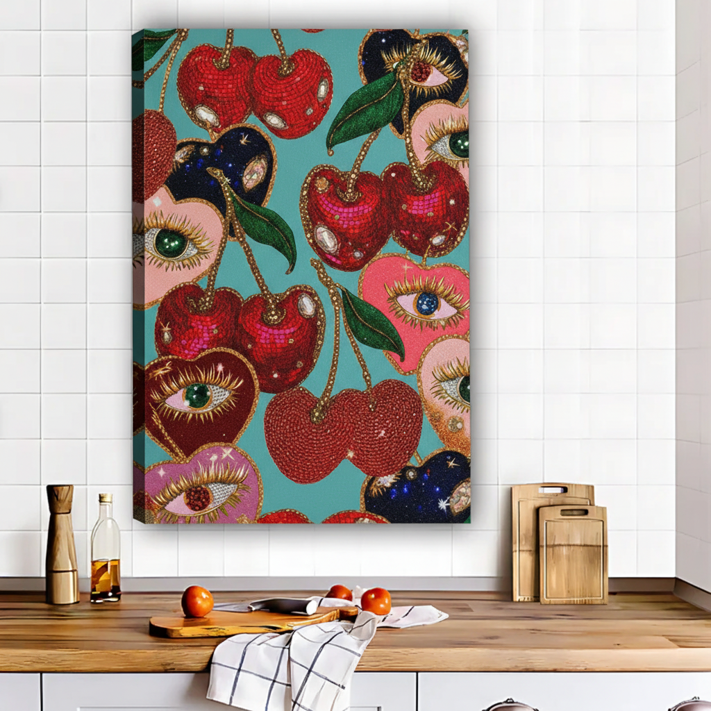 Whimsical Cherry & Evil Eye Print - Bold Maximalist Kitchen Wall Art|Liberty Signs #L551
