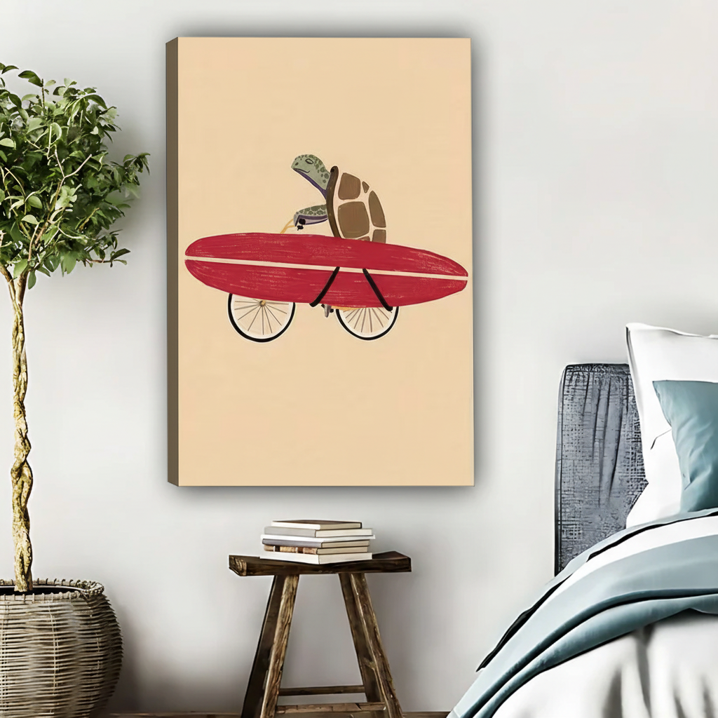Surfing Turtle Art Print - Whimsical Beach Wall Decor for Kids|Liberty Signs #L618