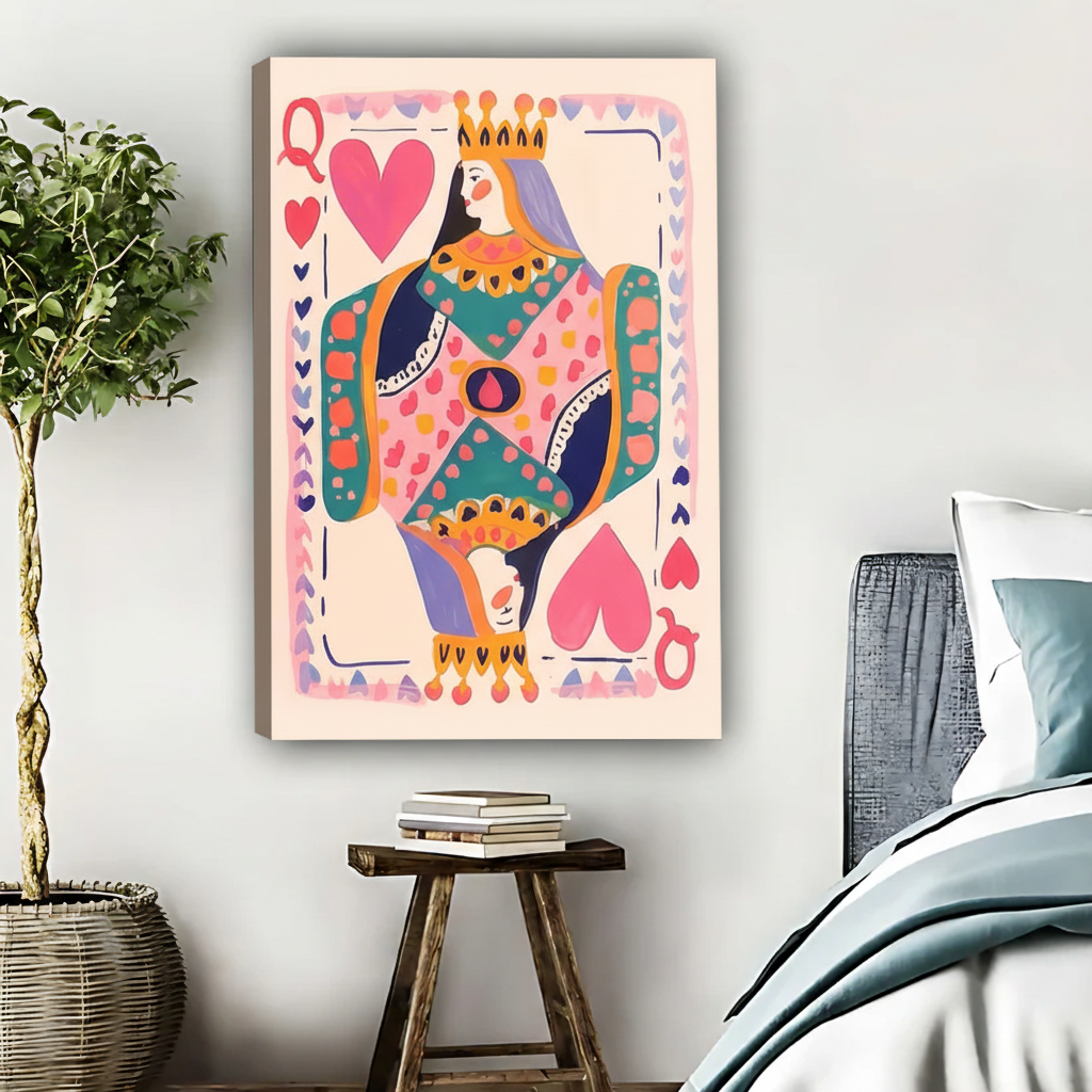 Queen of Hearts Playing Card Art Print | Colorful Modern Wall Decor|Liberty Signs #L422