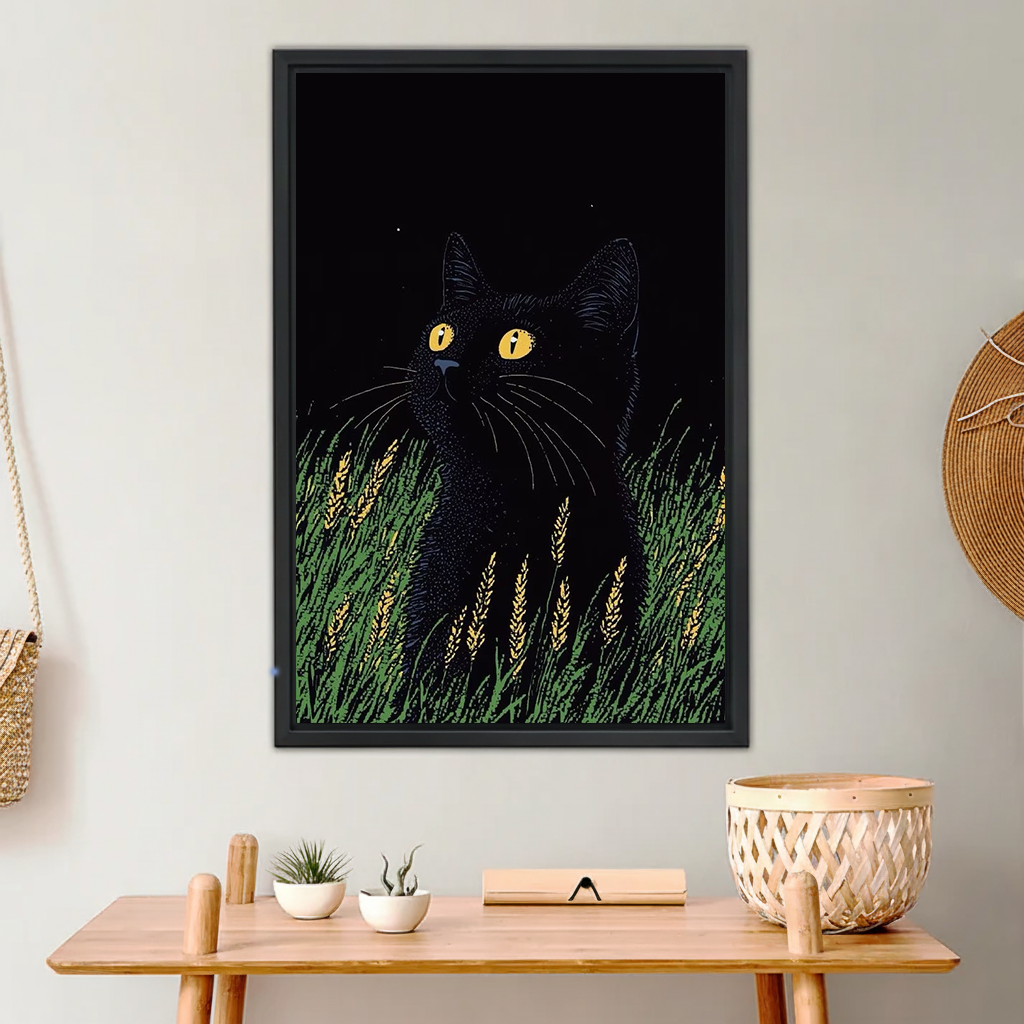 Black Cat Night Field Glowing Eyes Canvas Art| Liberty Signs#L990