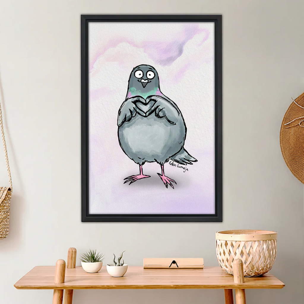 Love Bird – Cute Pigeon Heart Wall Art by Eden Lumaja| Liberty Signs#L1083