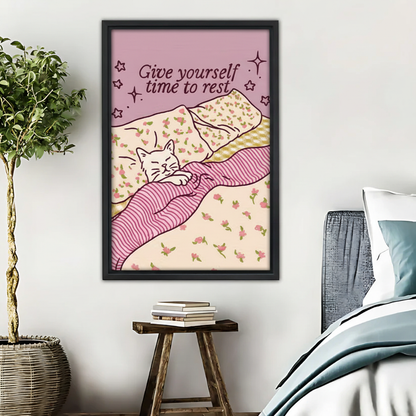 Give Yourself Time to Rest Cat Art Print - Self Care Wall Decor|Liberty Signs #L434