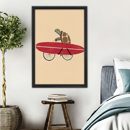 Surfing Turtle Art Print - Whimsical Beach Wall Decor for Kids|Liberty Signs #L618
