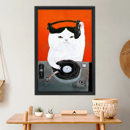 Artist Cat Wall Art - Whimsical Cat Painting Self Portrait Canvas|Liberty Signs #L633