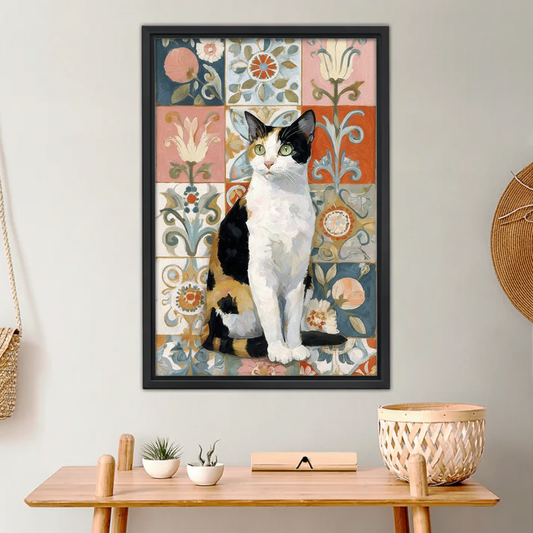 Boho Cat on Decorative Tiles Canvas Print - Modern Farmhouse Decor|Liberty Signs #L655