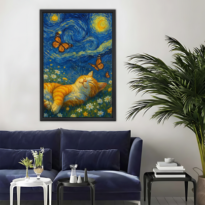 Orange Cat with Butterflies Canvas - Starry Night Style Art|Liberty Signs #L358