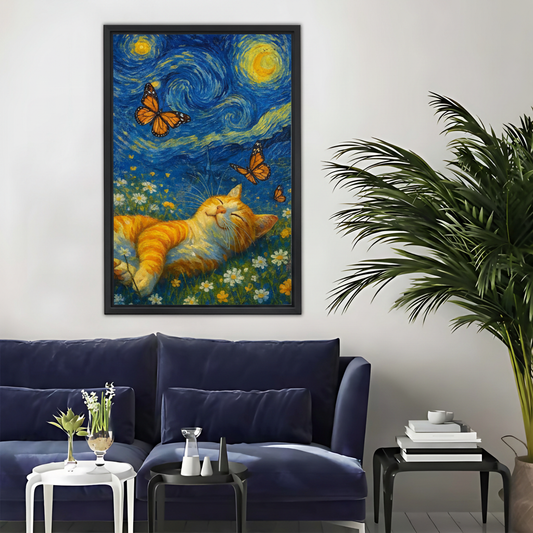 Orange Cat with Butterflies Canvas - Starry Night Style Art|Liberty Signs #L358