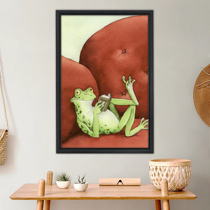 Frog Reading Book on Couch Wall Art Print|Liberty Signs #L649
