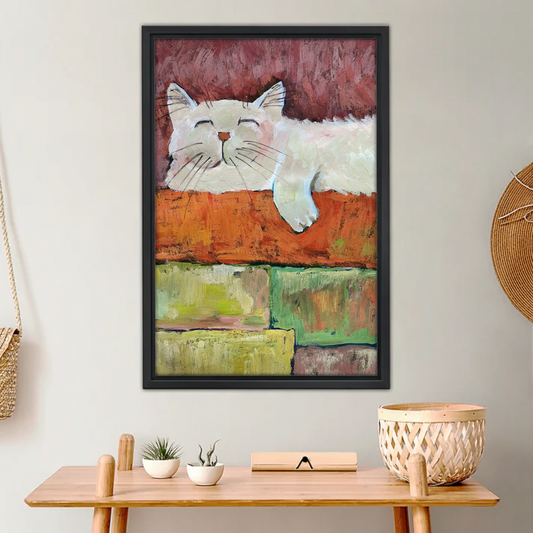 Happy White Cat Abstract Canvas Wall Art| Liberty Signs#L972