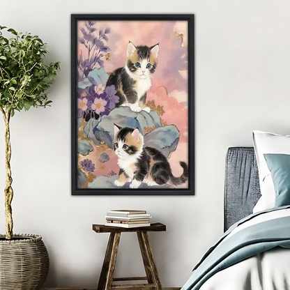 Watercolor Kittens Wall Art - Floral Nursery Decor|Liberty Signs #L372