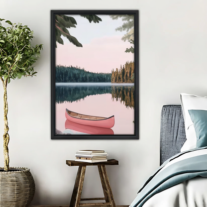 Pink Canoe Lake Art Print - Serene Nature Wall Decor|Liberty Signs #L491