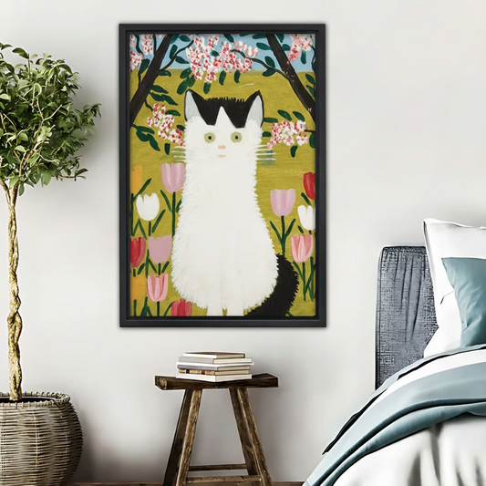 Vintage Garden Cat Art Print for Cozy Decor|Liberty Signs #L608