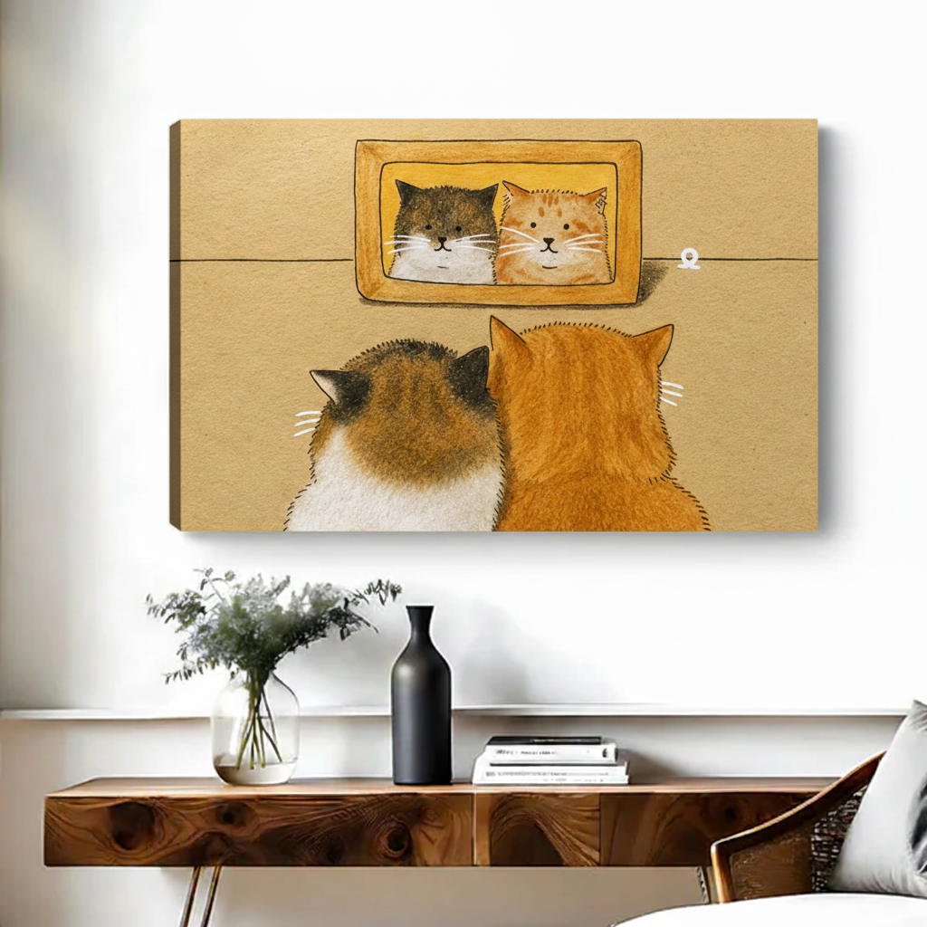 Cats mirror canvas wall art no frame, rustic living room decor
