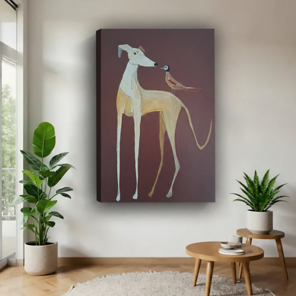 Greyhound bird elegant canvas art print no frame gallery wrap — minimalist dog lover wall decor