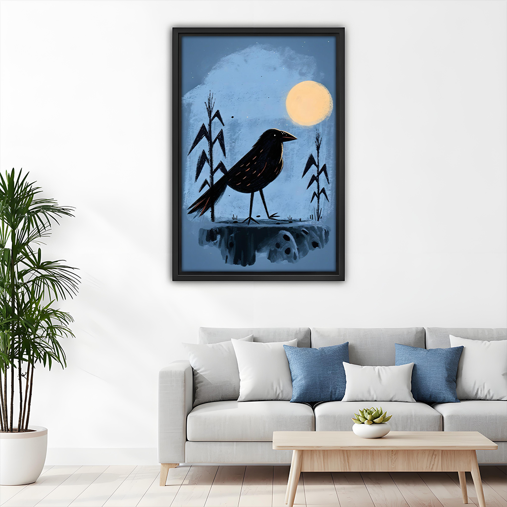 Midnight Crow Full Moon Framed Wall Art Print l2993