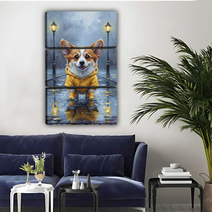 Corgi in Yellow Raincoat Canvas Wall Art - Rainy Day Dog Print| Liberty Signs #L300