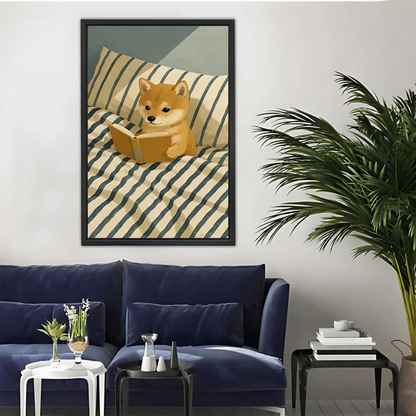 Reading Shiba Inu Wall Art - Cute Dog Reading Book Canvas Print|Liberty Signs #L333