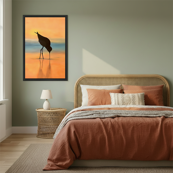 Golden Sunset Crane Silhouette Canvas Wall Art l3055
