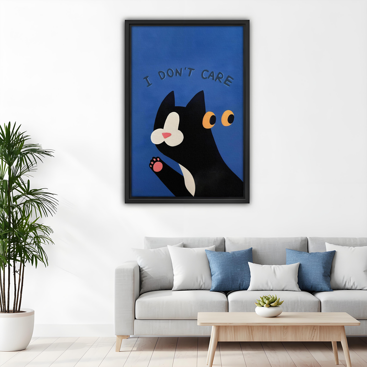 Funny "I Don't Care" Cat Pop Art Framed Canvas l2642